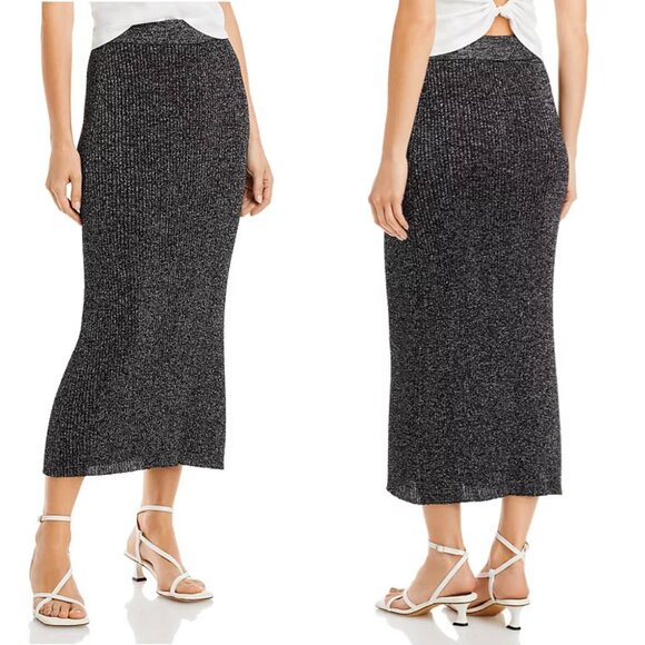 Proenza Schouler White Label Metallic Rib Knit Midi Skirt Sz S